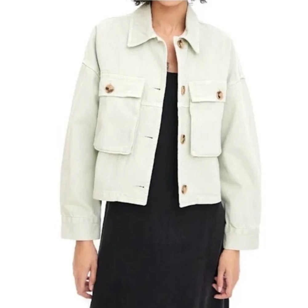 Zara Light Mint Utility Jacket 100% Cotton